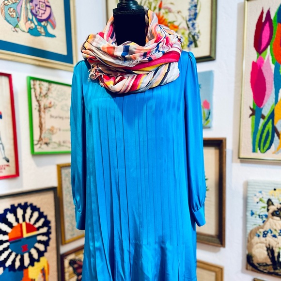 Kate Spade Dress Turquoise Blue Silk Pleats Shift Mini Party Office Work Dress - Picture 3 of 9